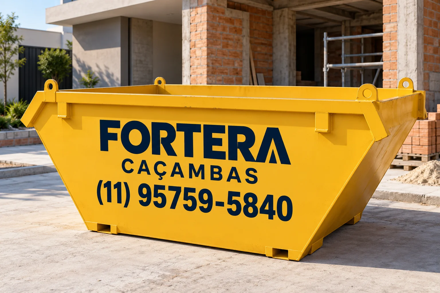 Caçamba estacionária metálica Fortera para recolhimento de entulho de obras e reformas